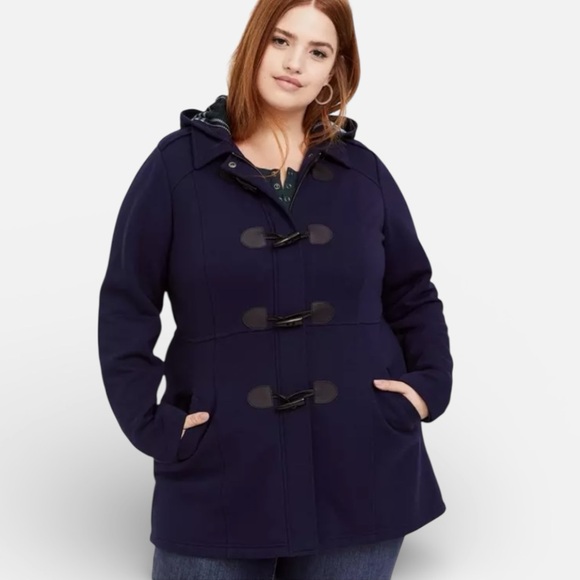 torrid Jackets & Blazers - Torrid Dark Blue Hooded Fleece Lined Toggle Coat